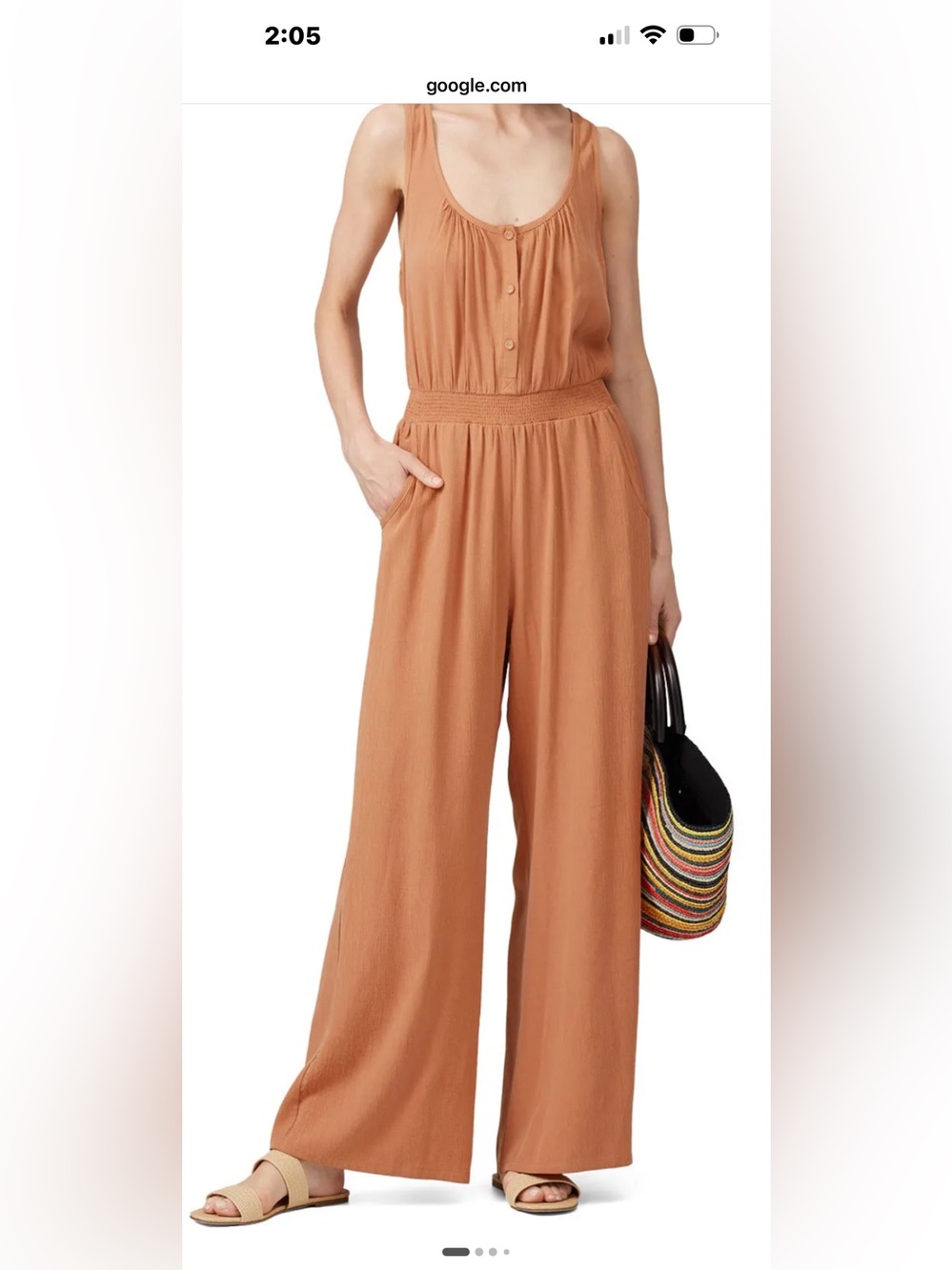Smocked-Waist Wide-Leg Jumpsuit in Rust